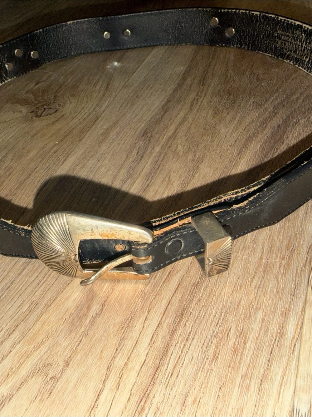 Black Silver Creek Leather Belt with Decorative Silver accents w/Buckle size 34